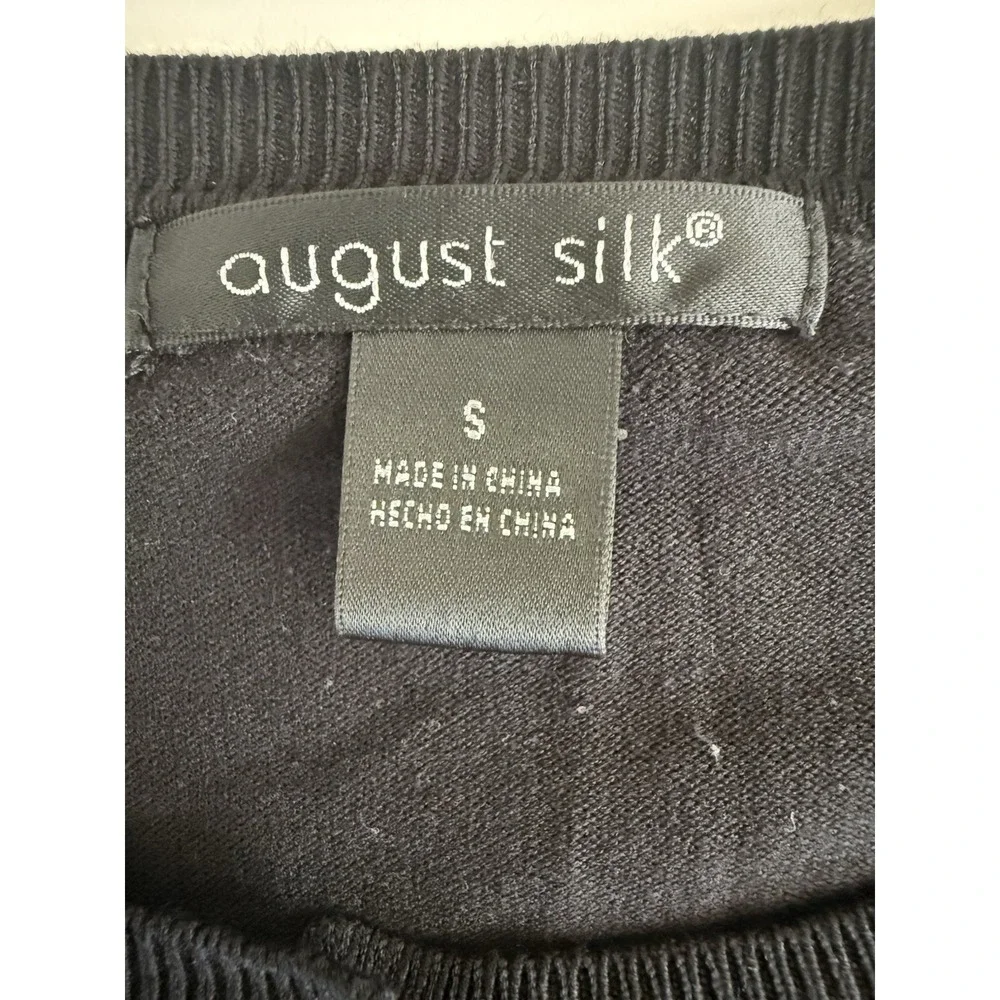 August Silk Womens S Black Cardigan Sweater Puff Sleeve Button Front Classic